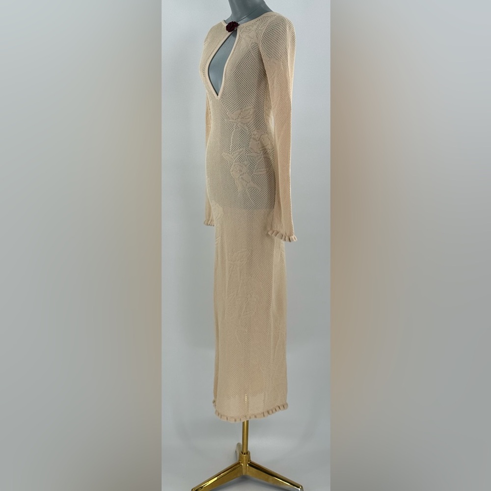 🆕 MIRROR PALAIS 🧿 NWOT Rose Pointelle Crochet Knit Dress, Soft Beige - Sz S - Picture 7 of 17